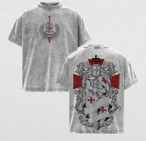 Knight Eternal Guardian T-Shirt, Medieval Dark Paladin Armor Graphic Tee, Vintage Washed Crusader Streetwear, Sacred Sword Warrior Aesthetic Oversized Unisex Top, Gothic Fantasy Shirt