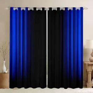 Feelyou Geometric Abstract Ombre Curtain Panels - Dark Blue and Black Striped Decorative Privacy Drapes, Modern Black Curtains for Bedroom, Household Textile Decor, Black Curtains Bedroom