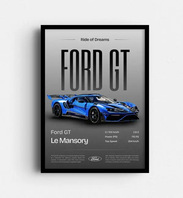 Ford GT Poster, Car Wall Art, Supercar Print, Racing Car Decor, Sports Car Artwork, Wall Poster, Man Cave Decoration, Auto Enthusiast Gift