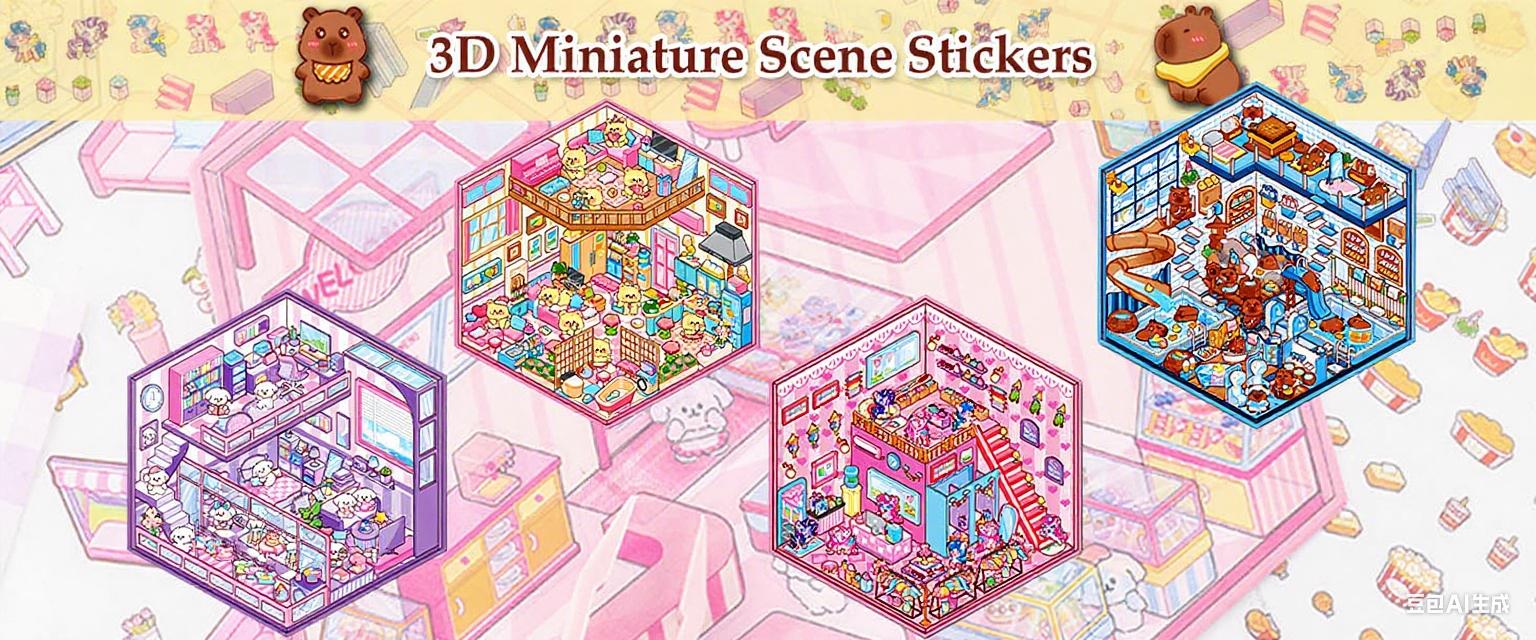3D Sticker Scenes: Therapeutic Sticker Art for Adults—Featuring 4 Exquisite Isometric 3D DIY House Scenes; A Charming Art Sticker Collection Designed Especially for Girls