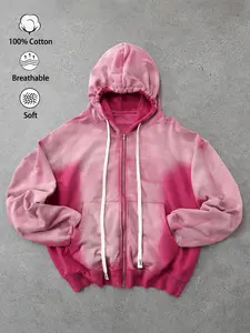 Unisex Vintage Hooded Sweatshirt Jacket, Heavyweight Cotton Blend, High-End Gradient Design, Fall Winter Fashion Essential