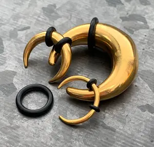 1 PIECE Gold PVD Plated Surgical Steel Septum Ring / Buffalo Taper with O-Rings - Expander- Gauges 14g (1.6mm) thru 00g (10mm)!