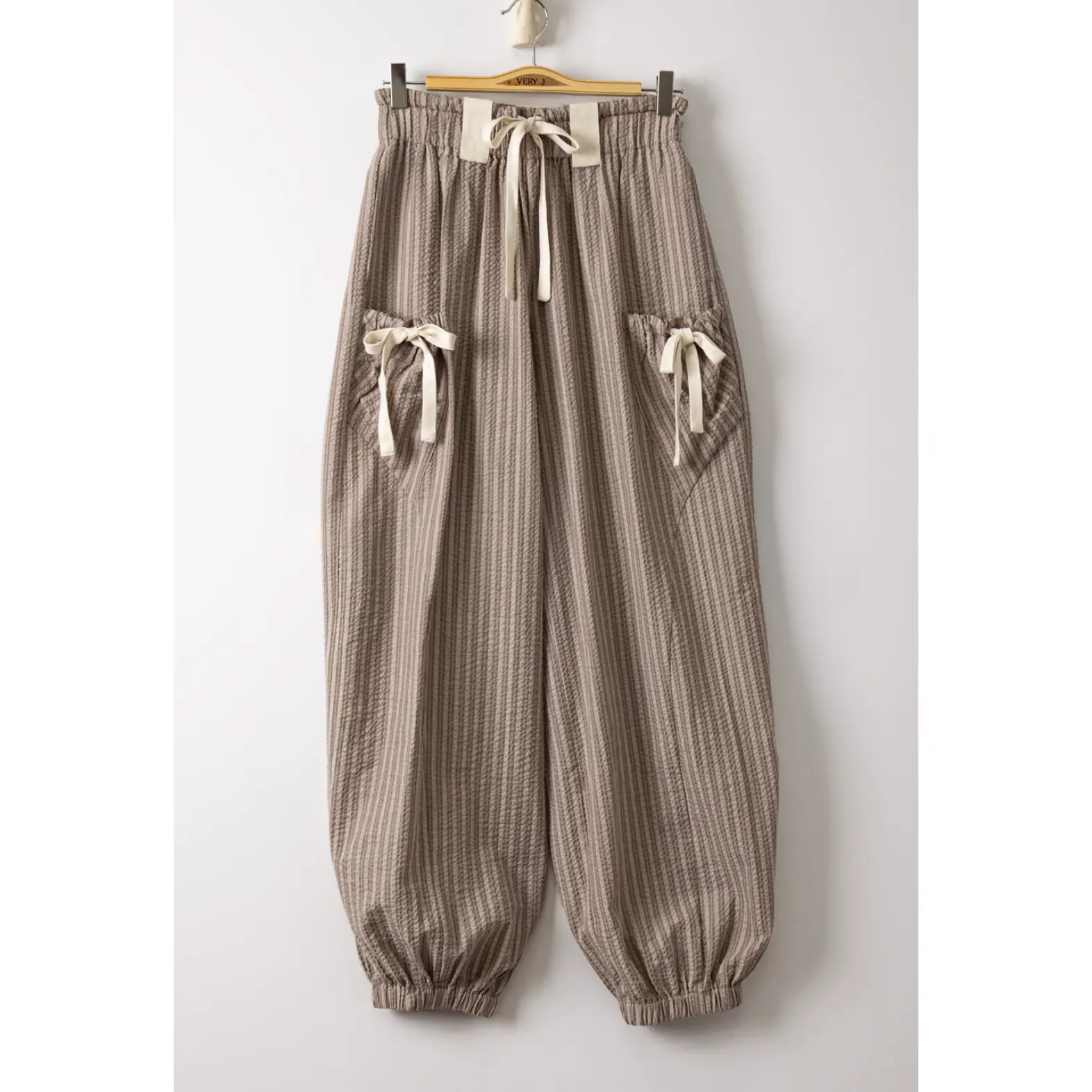 Taupe Textured Striped Pants