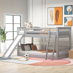 [SOIYELIFE] Twin over Twin Bunk Bed with Convertib Slide and Ladder, Gray