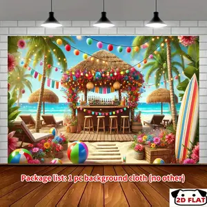 2D Flat Banner 1pc, Vibrant Tropical Beach Party Banner,   - Colorful Outdoor Celebration Decor Palm Trees & Surfboards Birthdays, Weddings, Anniversaries & More - Durable, Easy - to - Hang Studio Backdrop