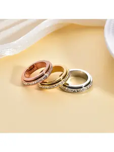 Anxiety ring, unisex titanium steel rotating decompression finger band, cubic zirconia wedding ring, comfortable size 6 to 12, Wedding Promise Rings, Anxiety Relief Ring