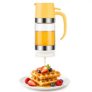 Glass Honey Dispenser No Drip with Handle, 9 oz Honey Jar and Maple Syrup Container, Leakproof Syrup Dispenser for Coffee, Pancakes, Waffles, Tea and Breakfast