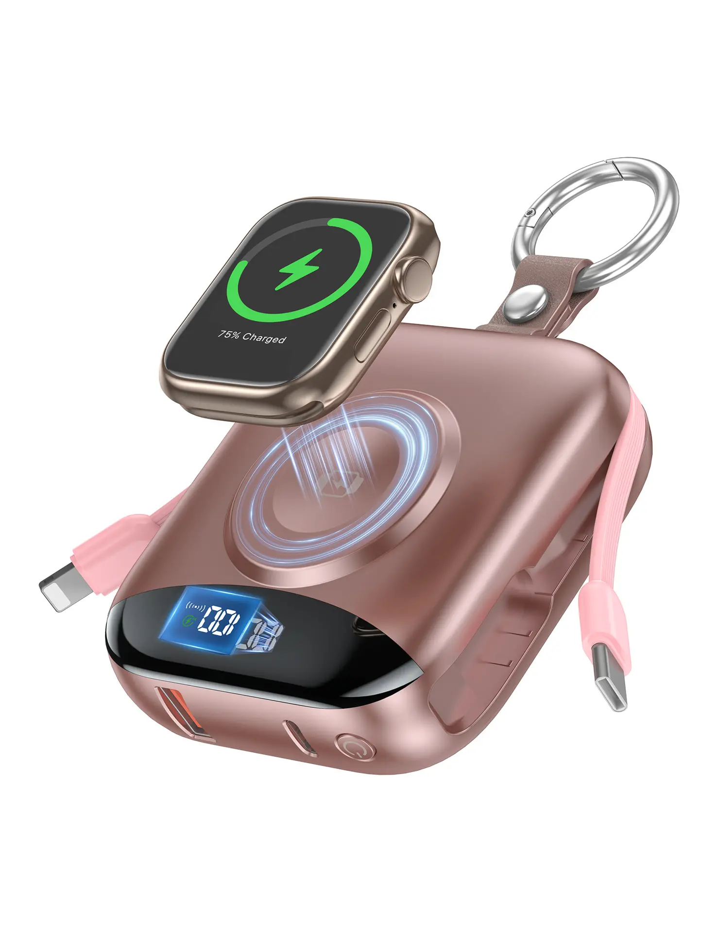 10000mAh 3-in-1 Portable Power Bank with Built-in USB-C & Lightning Cables + Magnetic Apple Watch Wireless Charging – 22.5W Fast Charging for iPhone & Android Gadgets Smartphone,summerwins