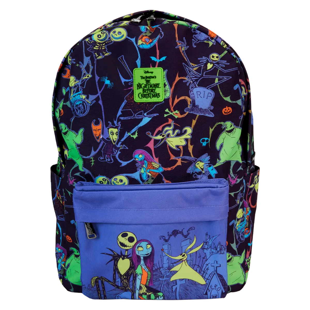 Nightmare Before Christmas Neon Glow All-Over Print Nylon Full-Size Backpack