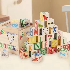 Wooden Letter Number Building Blocks Set Alphabet Blocks Stacking Games for Kids, Includes 27 Wooden Blocks with Storage Box, Montessori Early Education Toy