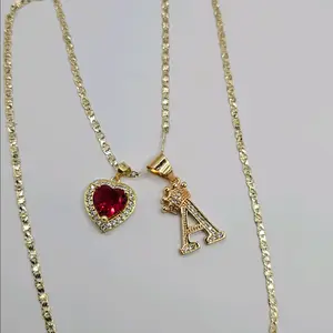 VALENTINE'S DAY necklace red heart with crown letter Gold-plated 24"inches regular chain