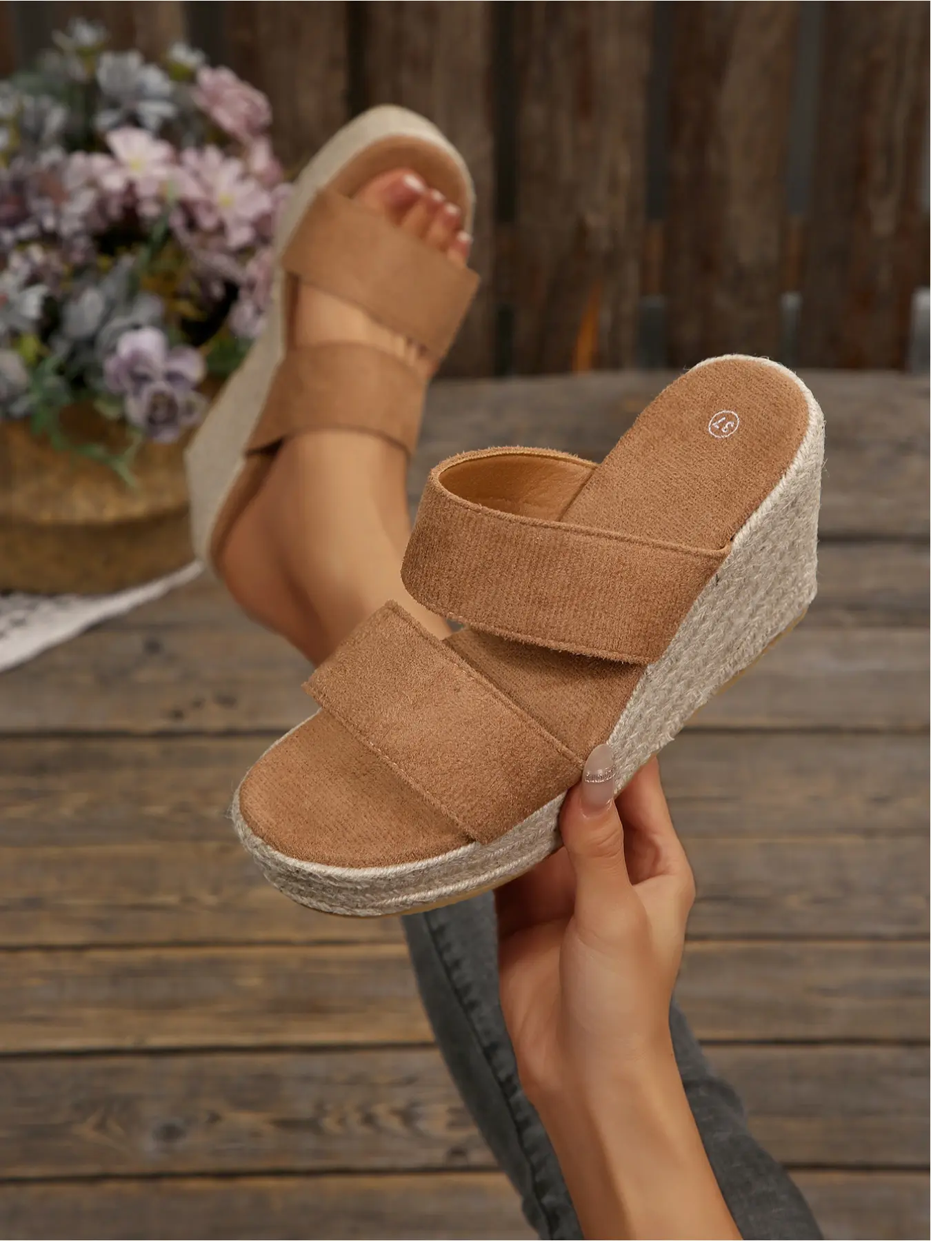 Women's Espadrille Wedge Sandals - Summer Style Sandals, Slip-On Platform Slides, Comfy Boho Summer Vacation Shoes, Thick Soled Sandals, Wedges Platform Sandals