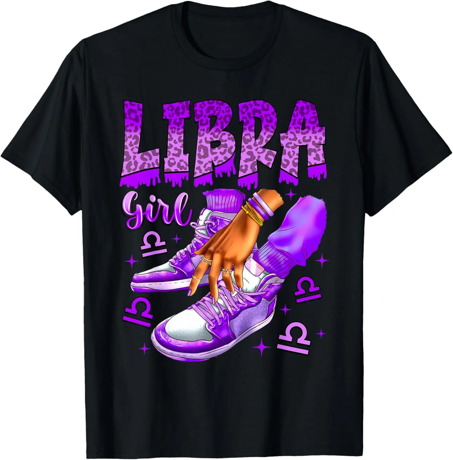 Cotton(pure) Libra Girl Birthday Black Women Sneakers Zodiac Sign T-Shirt