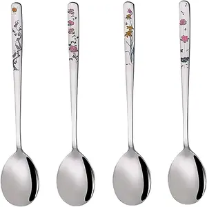 Korean Soup Spoons, 18/8 Stainless Steel Long Handle 8 Inch Tablespoon,  Metal Dinner Spoons, Set of 4 ()