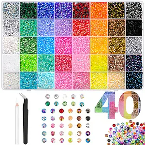 2 Sets(or 1 Set) 40 Colors 3mm Jelly Rhinestones 32000 Pcs Multicolor Flatback Resin Gems for DIY Crafting Diamond Art Nail Art Bedazzling Kit with 40-Grid Storage Box - Set