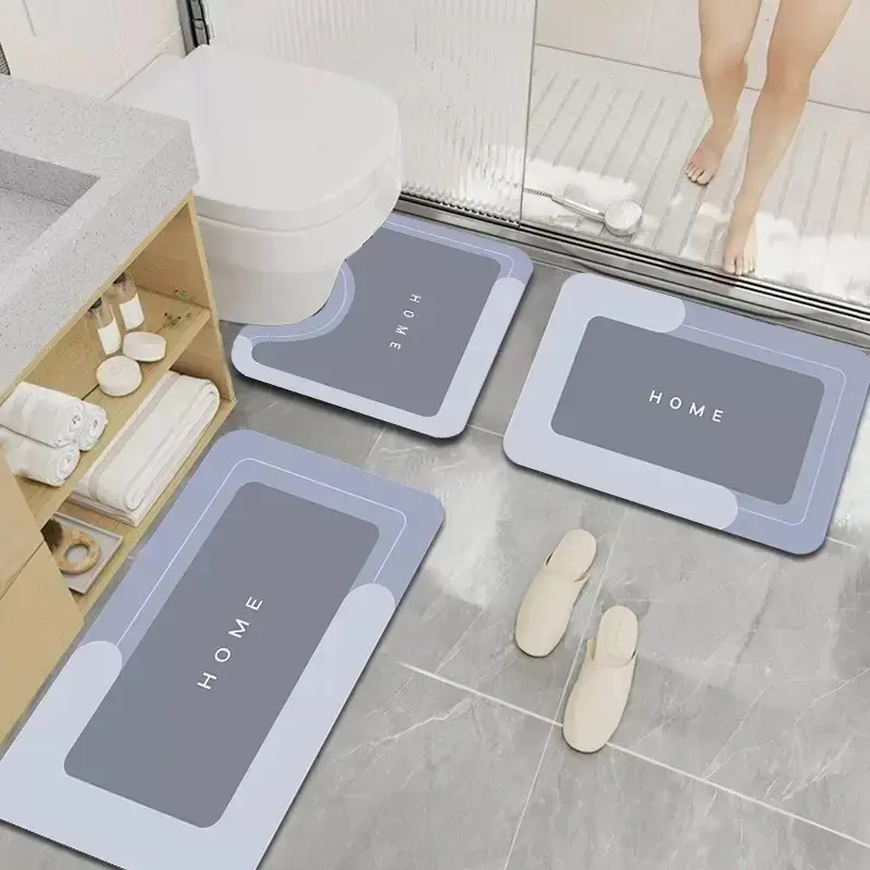 3PCS Nonslip Bathroom Rugs Set - Mineral Diatomite/TRP Stone Bath Mats, Rectangle, Waterproof, Rubber Backing, Durable, Absorbent, Quick-Drying, Washable for Indoor Wet-Safe Footing, Bath Use