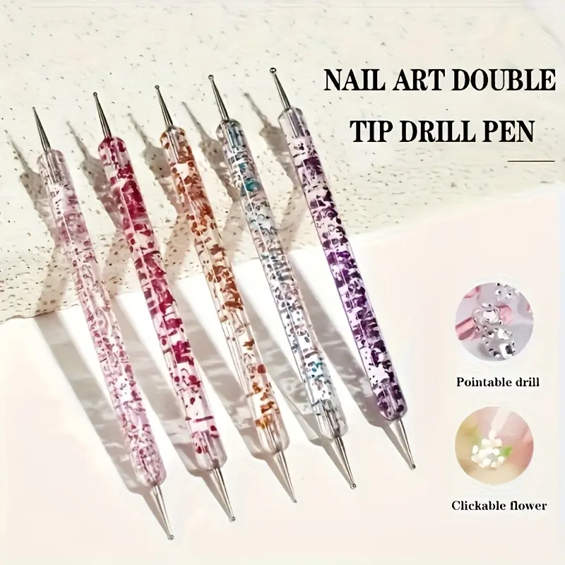 5pcs Nail Dotting Pen Set, Nail Art Supplies, Bead Handle, Double-ended Drawing Tool, For Decorating Nail Art And DIY Projects, Each Tool Two Different Sized Balls, Create Various Sizes And Patterns