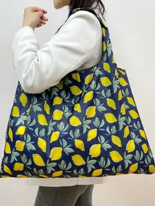 Lemon Casual Commute Foldable Tote Bag, Large Capacity, Reusable and Portable, Ideal for Groceries, Clothes Storage, Travel, Gift Wrapping, Shopping Bag, Foldable Shopping Totes, Reusable Bags