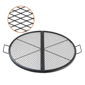 VEVOR X-Marks Fire Pit Grill Grate,  Foldable Round Cooking Grate, Heavy Duty Steel Campfire BBQ Grill Grid with Handle and Support X Wire, Portable Camping Cookware for Outside Party, 36 Inch Black