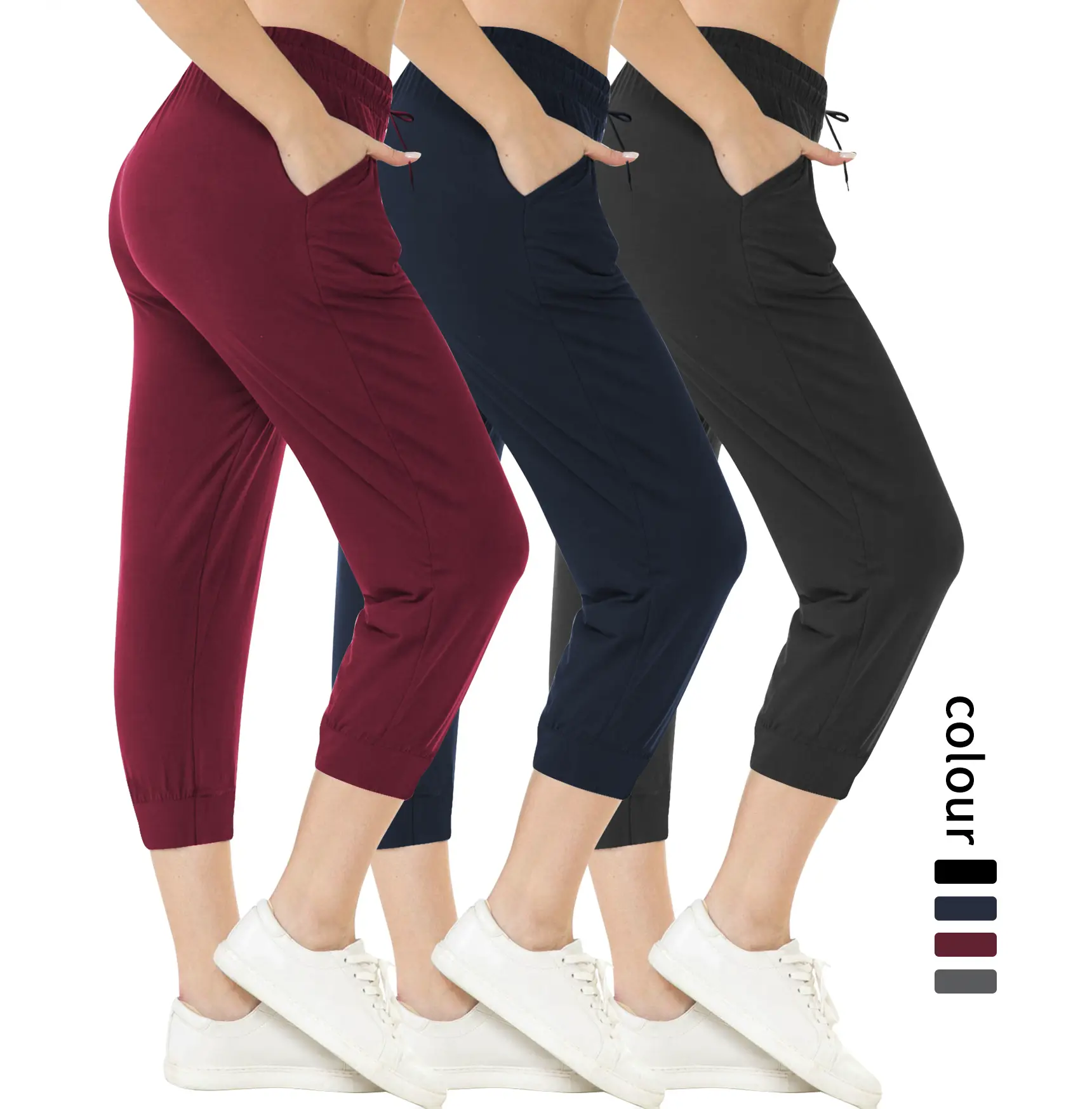 Plus Size Solid Drawstring Waist Capri Pants for Women Casual Comfy Summer Bottoms Relaxed Fit Daily Wear Pants super soft capri pant Everyday Fashion Womenswear Minimalist