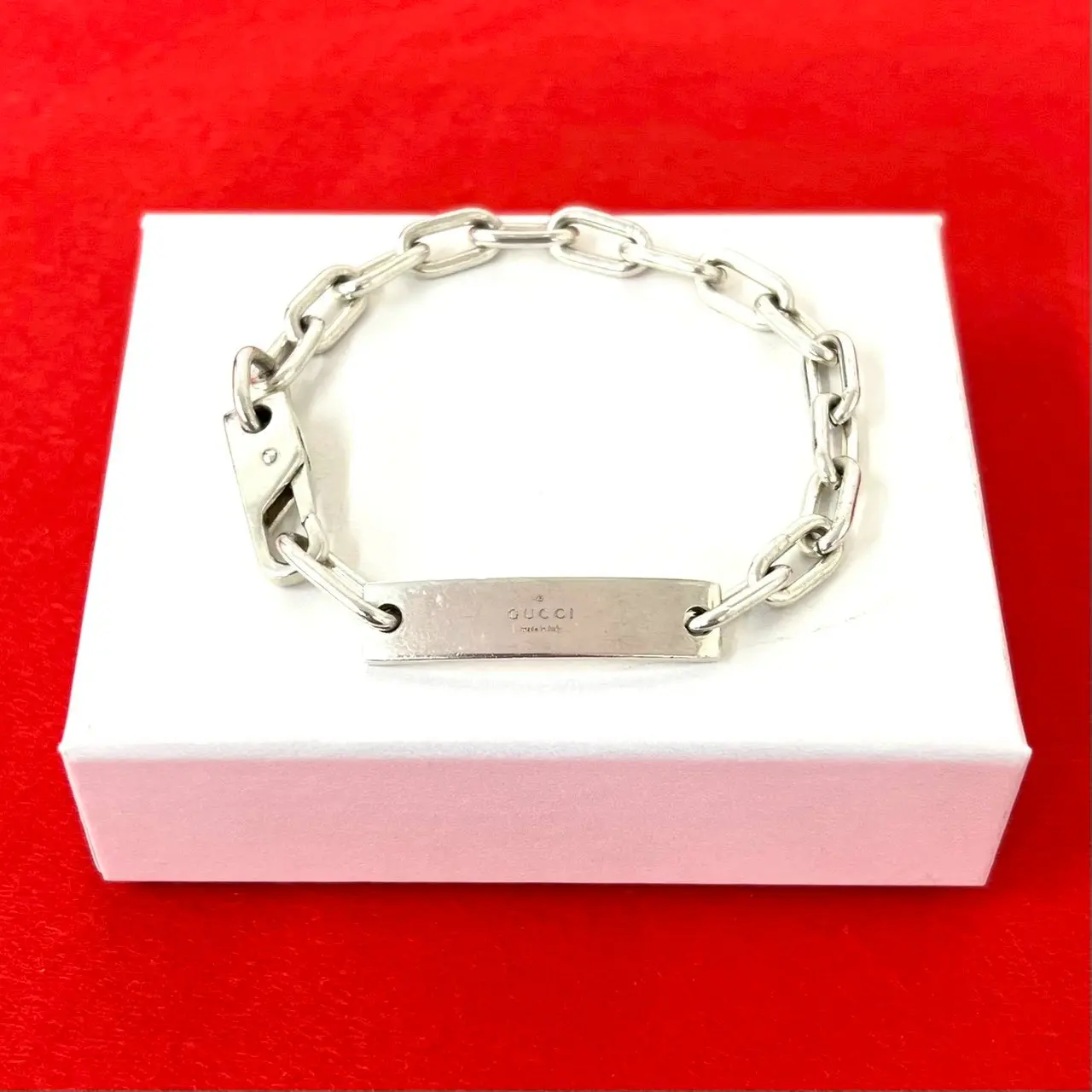 Pre-owned GUCCI Sterling Silver 925 (Ag925) Small Leather Goods Silver Bracelet