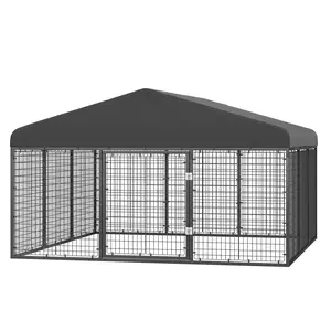LEVELEVE Large Outdoor Dog Kennel - Heavy Duty Steel Dog Cage with Roof & Double Safety Locks