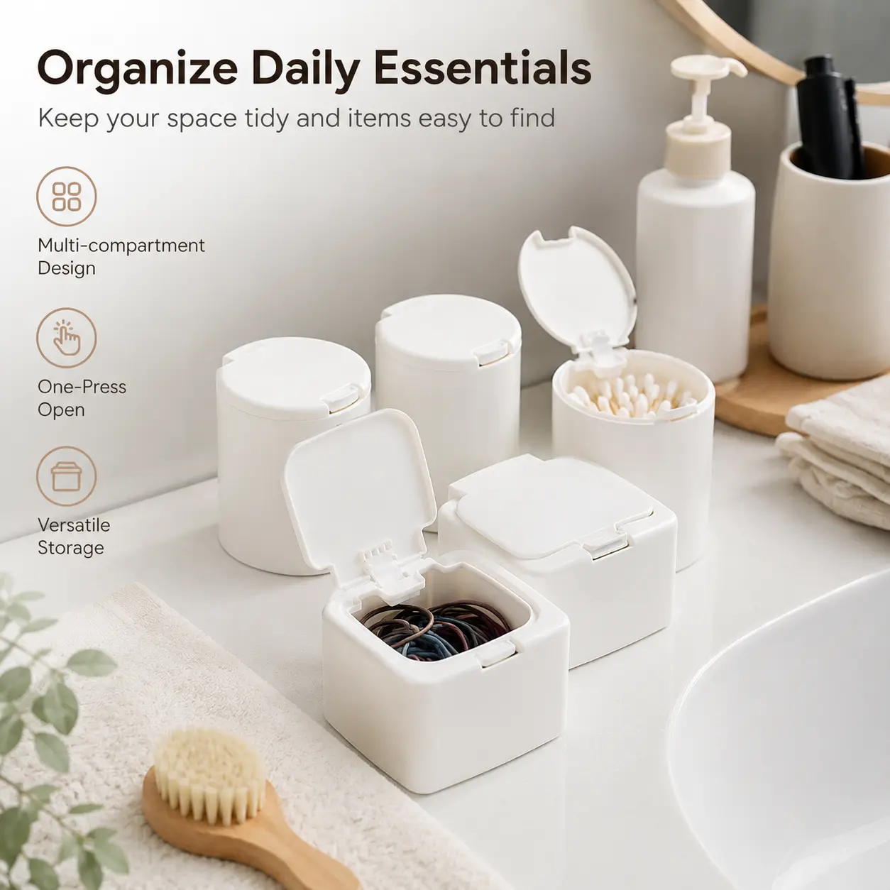 1 Count, Press Type Mini Storage Box, Snap-to-open Lid with Label Sticker, for Organizing Small Sundries in Bathroom, Office and Desktop Drawer