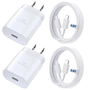 2Pack Android Charger 25W, for Samsung Charger, Super Fast Charging USB C Block, Type C Charge Cable Cord 6.6ft for Galaxy S25/S24 Plus/S23/S22/S21/S20/Note 20/Z Fold 3/4/5/Tablet/Watch-2Pack (White)