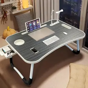1pc Oversized Portable Laptop Bed Table - Foldable & Durable Wooden Computer Tray with Cup Holder, Drawer, USB, Fan & Light - Ideal for Reading, Writing on Bed, Sofa, Floor - Sleek Design, Portable Work Station | Modern Portable Table | Sturdy
