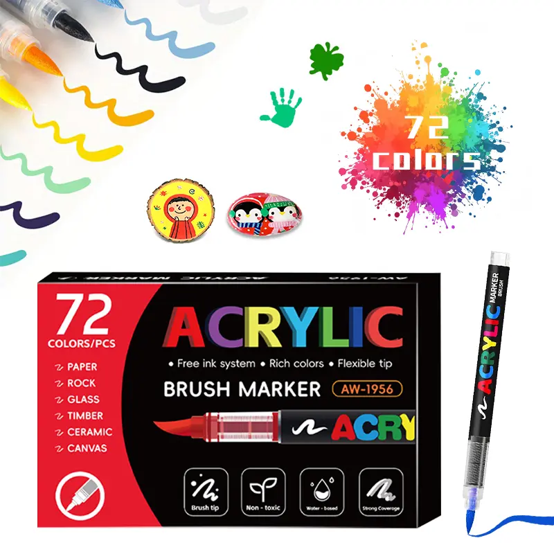 Acrylic Brush-Tip Markers Assortment Kit - 12/24/36/48 Colored Drawing Pens, High-End Office Stationery, Professional Art Supplies, Exquisite Gifting Packaging, New Arrival, Mark, Brush-Tip Markers & Highlighters, Acrylic Markers, Markers For Coloring