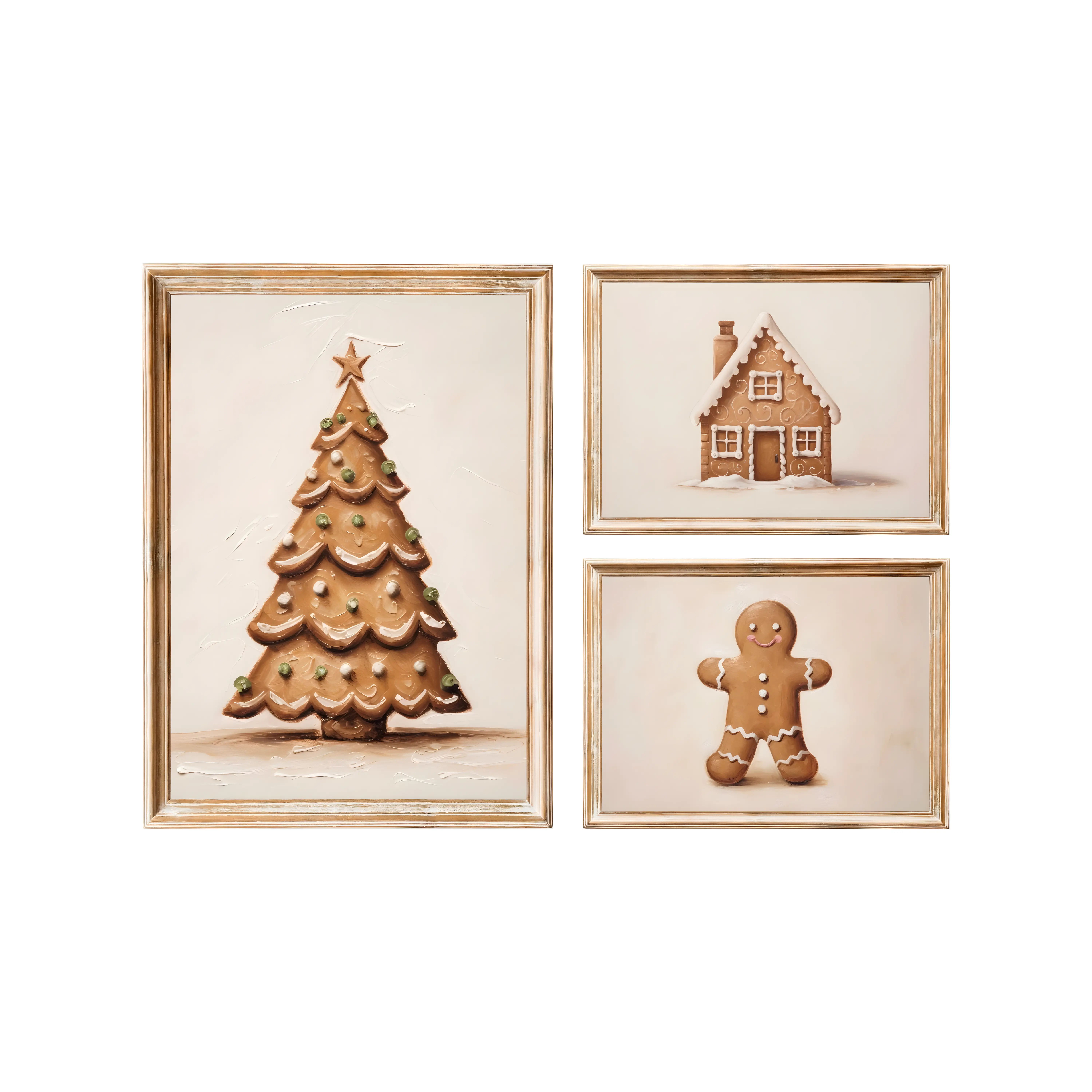 3-Piece Decorative Gingerbread Man Wood Frame Prints Set - Home Supplies for Kitchen, Christmas Wall Decoration for Home