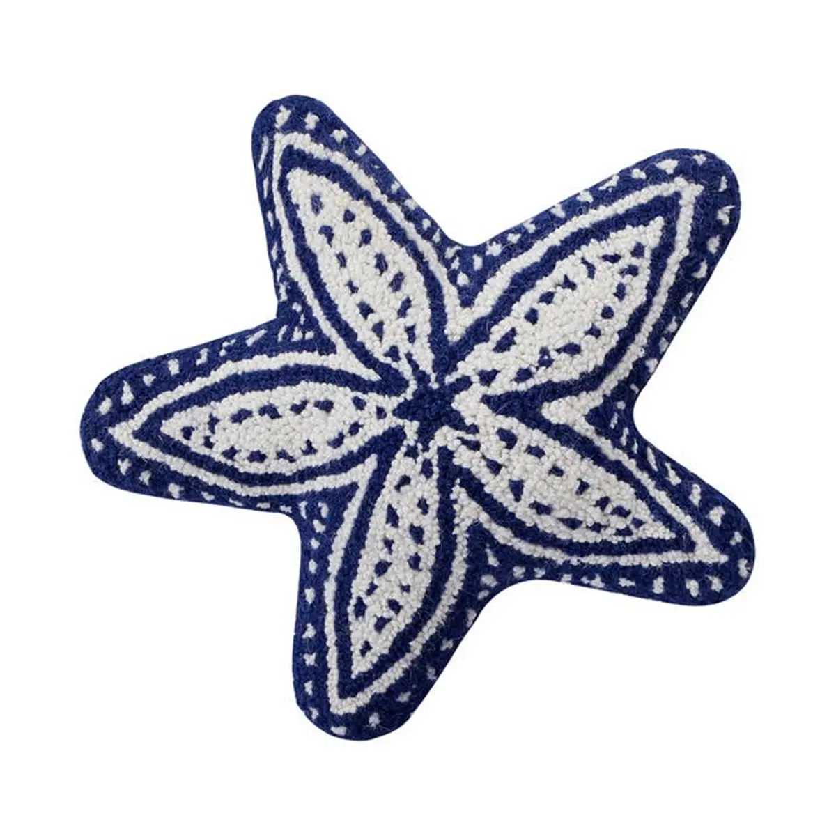 Peking Handicraft 16x16 in. Starfish Thematic Hook Pillow - Navy & White 100% Wool Velvet, Blown Filler, Comfy Cushions, Decorative Cushion for Sofa, Cushions For Sofa
