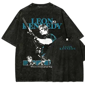 Men's Graphic T-Shirt, Vintage Resident Evil Distressed Short-Sleeve Round Neck Washed Pop Culture Casual Top, Sport, Tshirt