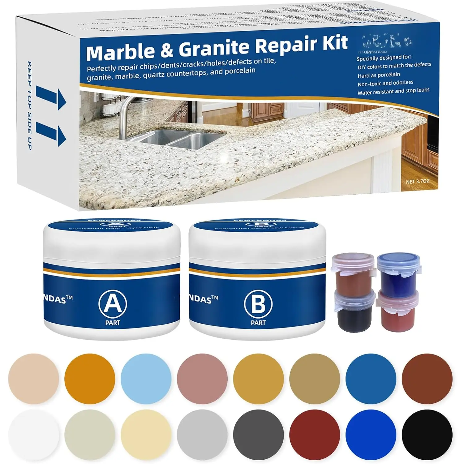 Invisible Adhesive Stone Repair Kit for Marble, Granite, Porcelain & Quartz Countertops – Fixes Chips, Cracks, Holes, Scratches, Chipped Edges/Corners, Reattaches or Rebuilds Missing Pieces, Chip Repair