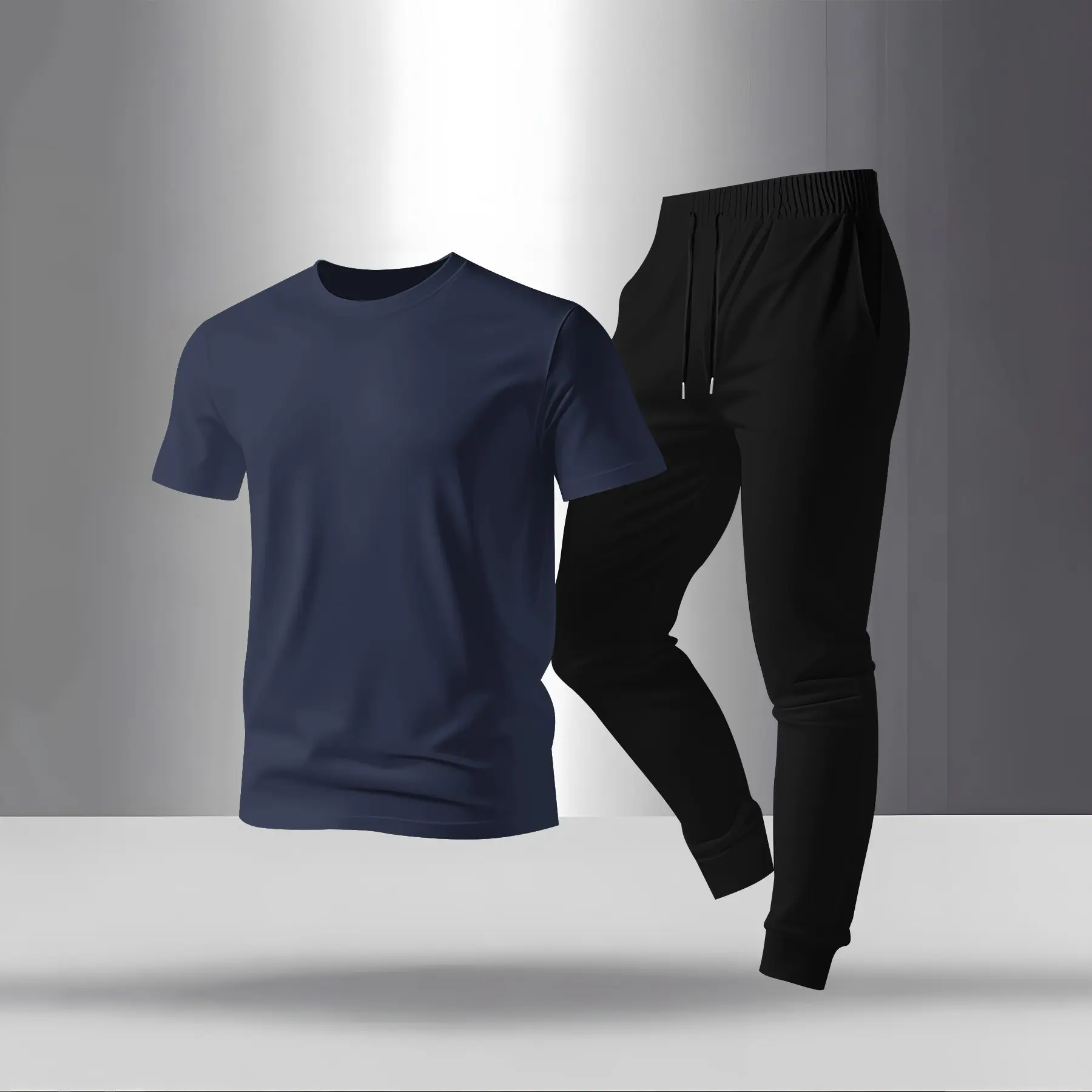 Men's two-piece set with T-shirt and drawstring belt sweatpants, regular fit crew neck short-sleeved T-shirt and jogging pants, summer casual top and sweatpants.