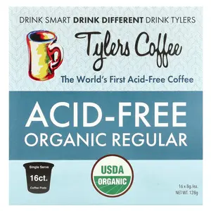 Tylers Coffees Acid-Free Organic Coffee, Regular, 16 Coffee Pods, (8 g) Each