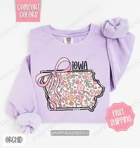 Iowa Floral Comfort Colors Sweatshirt, Iowa Sweatshirt, Cute Bow Iowa Sweatshirt