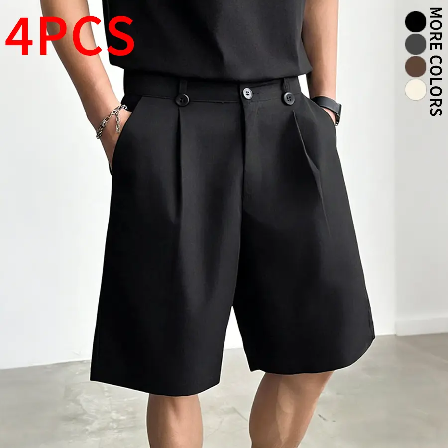 4 pcs men’s black high-waist pleated business shorts — versatile formal/casual suit shorts for summer wear #summervibes