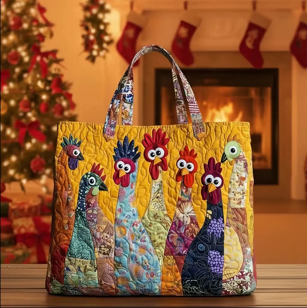 New Digital Printed Quilted Tote Bag Commuting Leisure Birthday Gift Fun Chicken Tote Bag,Cute Chicken Patchwork Tote,Quilted Fabric Shoulder Bag for Grocery, Travel & Gifts tiktokshopbacktoschool