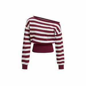 Cider Knit Asymmetrical Neck Striped Top