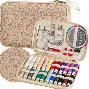 Sewing Project Kits Floral  Sewing Kit with 130 count Sewing Supplies Accessories,Printing Sewing Set with Zipper Sewing Supplies Case,for Travel , Home