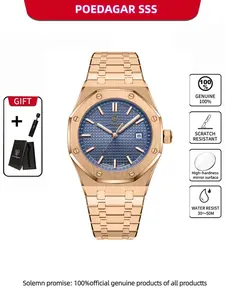 Poedagar Luxury Waterproof Night Light Date Men's Watch, Stainless Steel Fashion Quartz Watch, Suitable for Daily Wear Fashion Men's Watch, Luminous Analog Watch, Waterproof Wristwatch, Fashionable Watch, Modern Waterproof Watch