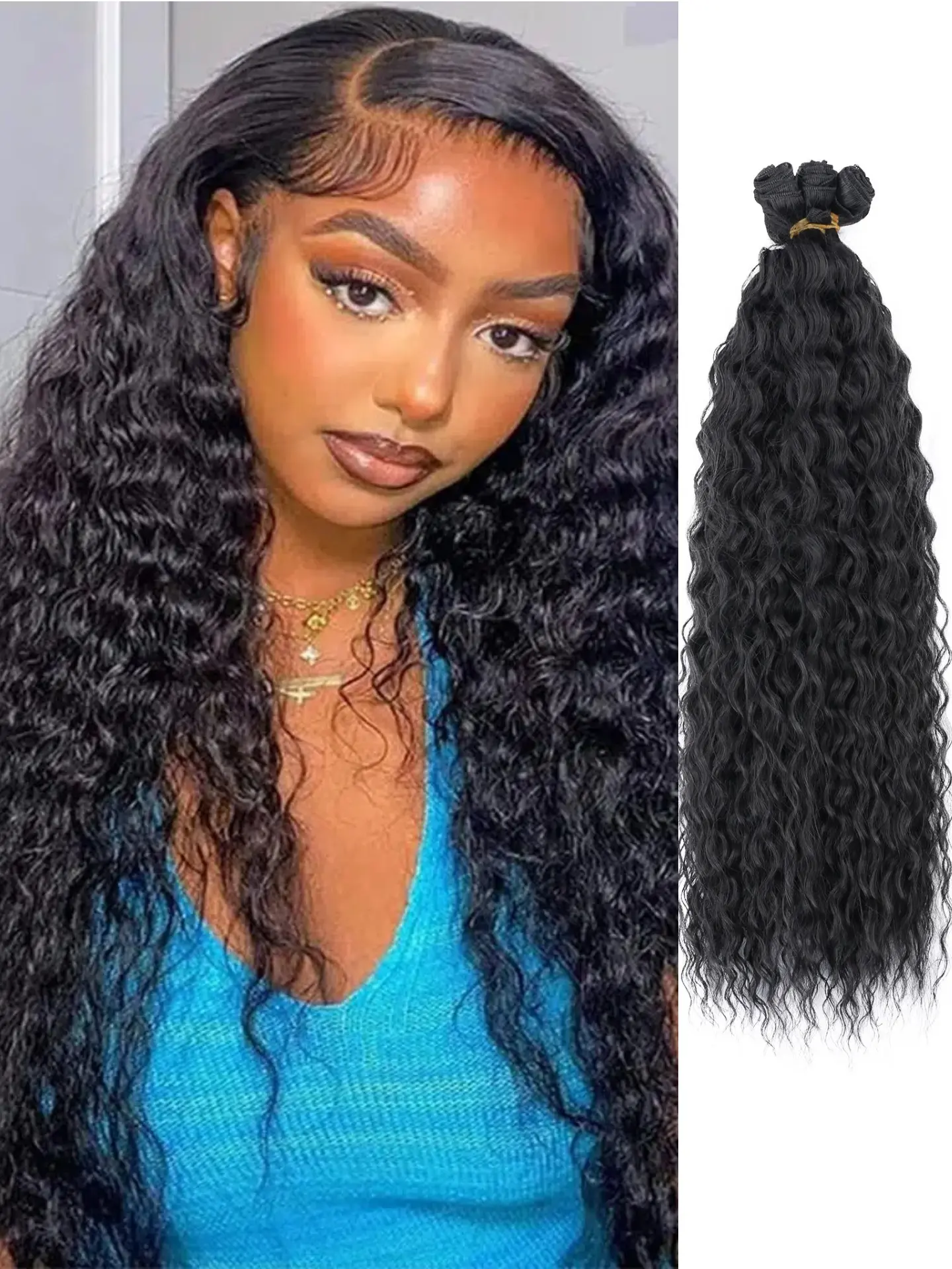Deep Wave Hair Bundles 22-26 Inch Curly Hair Extensions for Women, Synthetic Curly Wavy, Natural, 8pcs Wet & Wavy Hair Bundle Weave