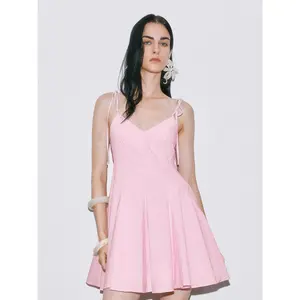 Women's URBAN REVIVO 2026 Spring Cotton Blend Stretch A-Line Mini Dress, Camisole Spaghetti Strap, Dopamine Print, Casual Wear, Minimalist Dopamine Clothing, UWG750215