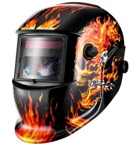 Flame Skull Design Auto Darkening Welding Helmet, Solar Powered Adjustable Hood, Industrial Style Creative Gift for Men, Home & Party Decoration