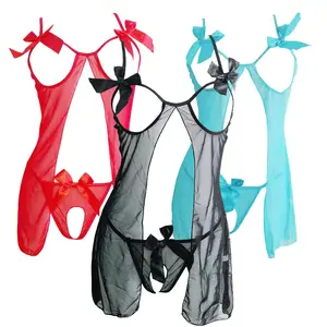 Women Sexy Lingerie Open Cup Sleepwear Lace Sheer Babydoll Nightwear Underwear G-string Mini Dress US