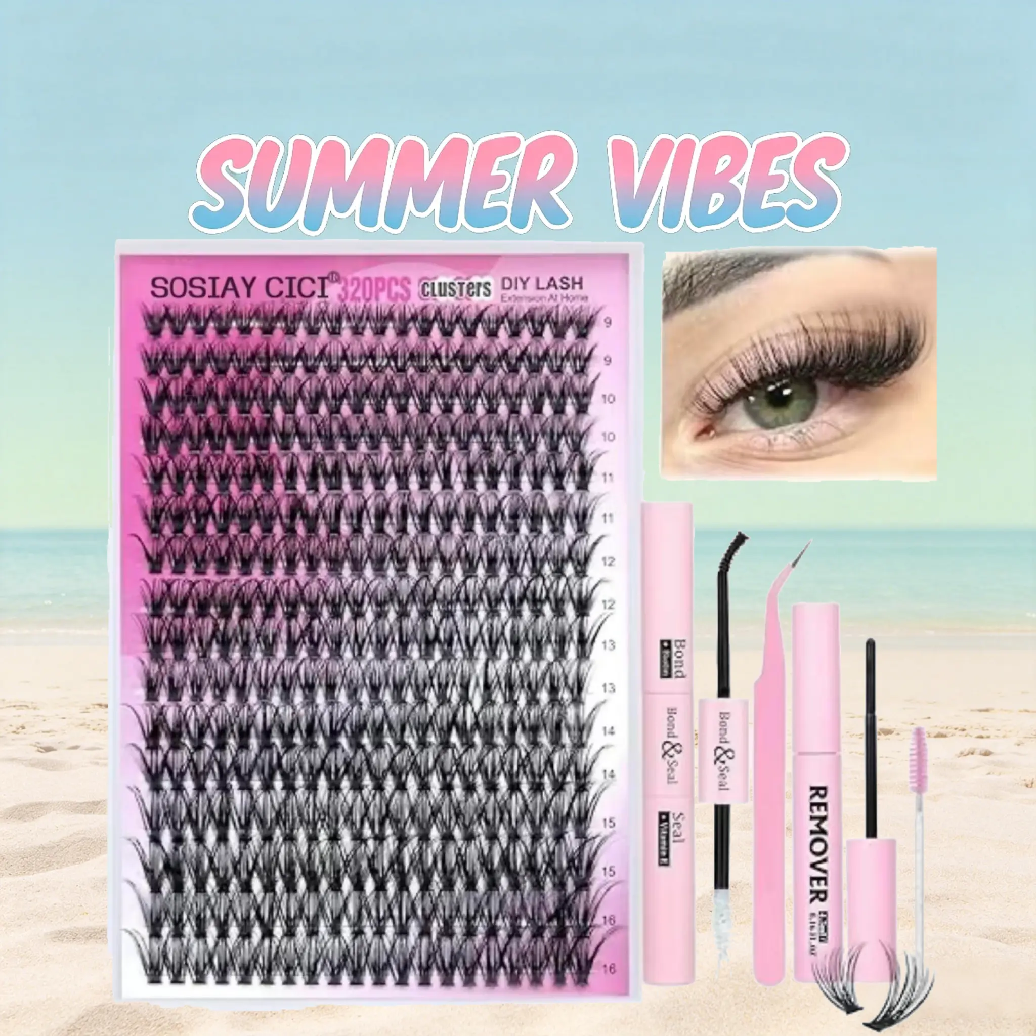 SOSIAYCICI DIY Lash Extension Beauty Kit 320 Clusters 30D+40D Lash Bond&Seal, Lash Tweezer, Lash Remover For Girl at Home Makeup Individual Lashes Kit Cosmetic Eyelash Extensions lash cluster glue Eyelashes Extensions