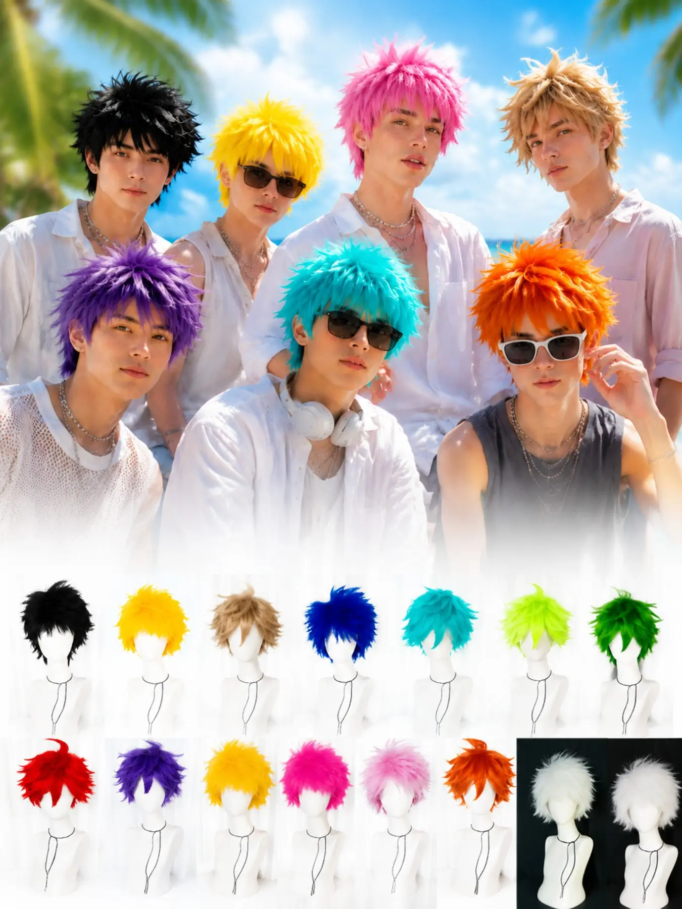 Unisex Anime Spiky Short Wig, High Temperature Resistant Synthetic Fluffy Textured Cosplay Wig, Breathable Lightweight Summer Wig with Comfortable Mesh Cap, Easy to Wear Full Wig for Cosplay, Halloween, Party, Daily Wear & Themed Costumes, Synthetic Wigs