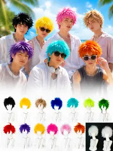 Unisex Anime Spiky Short Wig, High Temperature Resistant Synthetic Hair, Fluffy Textured Cosplay Wig, Breathable Lightweight Summer Wig with Comfortable Mesh Cap, Easy to Wear Full Wig for Cosplay, Halloween, Party, Daily Wear & Themed Costumes