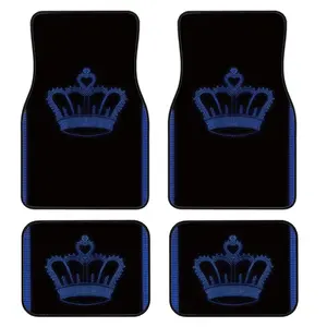 4-Piece Blue Crown Print Car Floor Mats Set, Universal Car Mat, Crystal Velvet, Fits Sedan, Truck, Suv, Car Accessory, Car Interior Accessories
